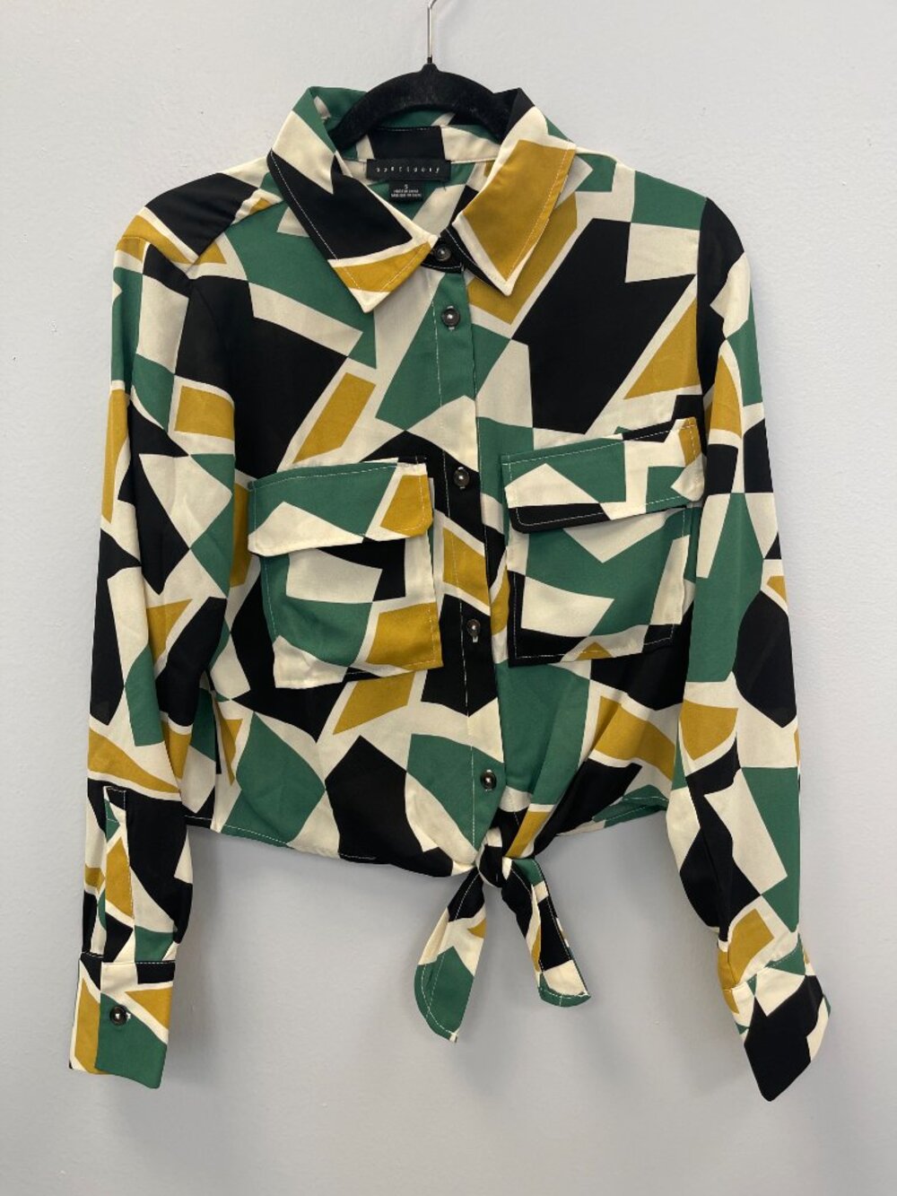 Sanctuary Lover Print Tie Hem Crop Sateen Shirt - Size Small - NWOT
